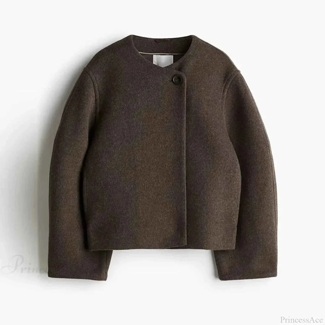 Brushed Coat with Single Button, Round Neck and Loose Fit