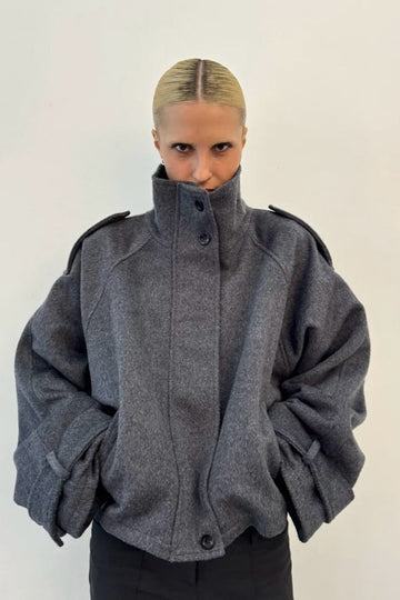 Elegant Wool Blend Stand Collar Coat