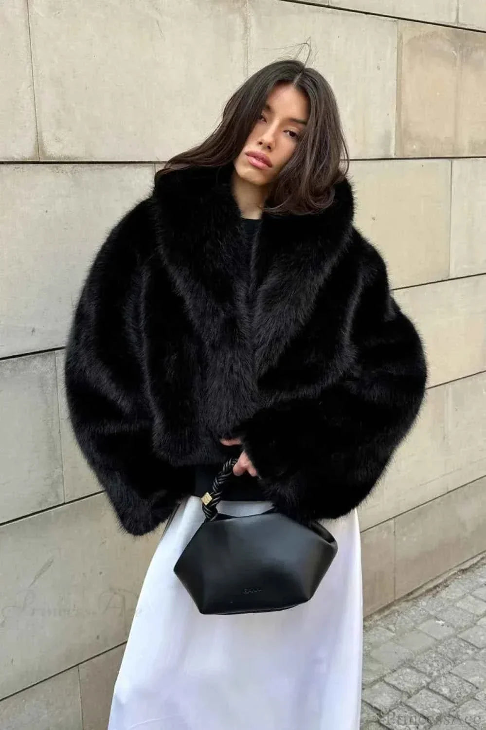 Long Coat with Faux Fur Lining and Collar