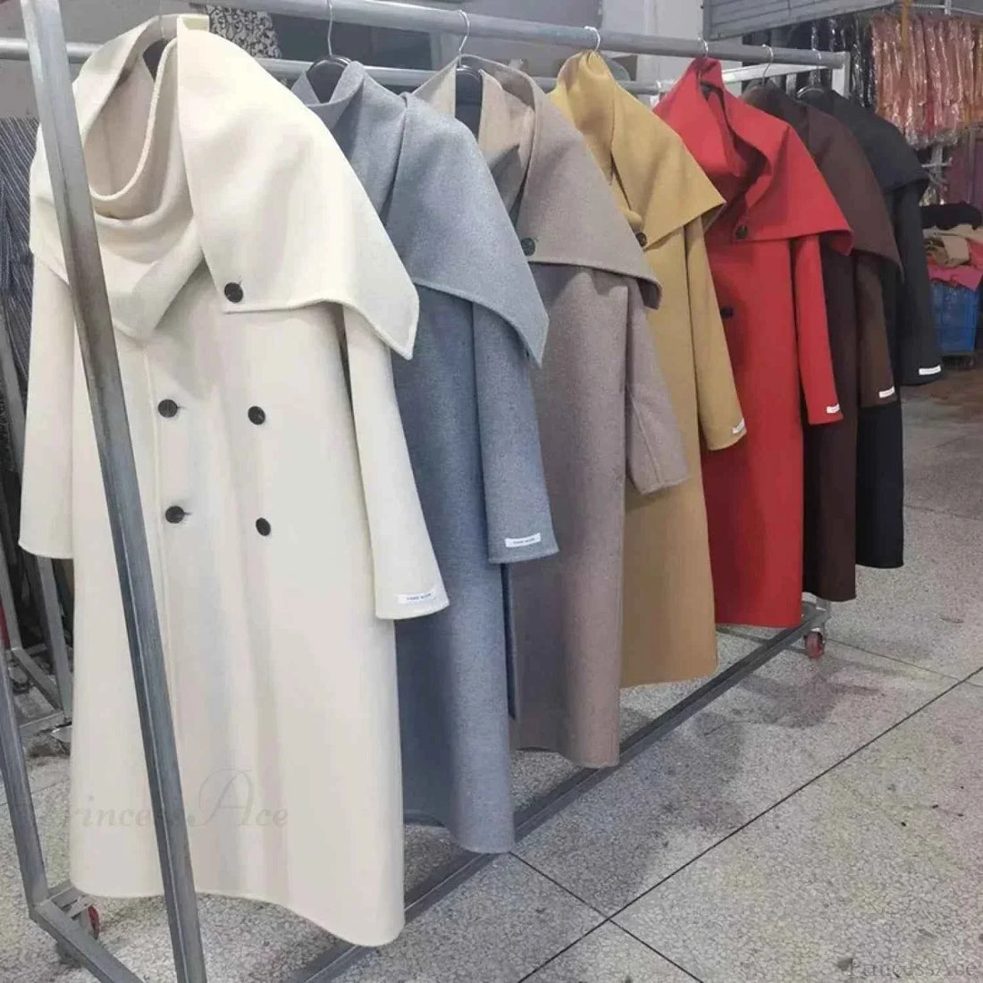 Long Brushed Coat with Double Row of Buttons and Turn-Down Collar