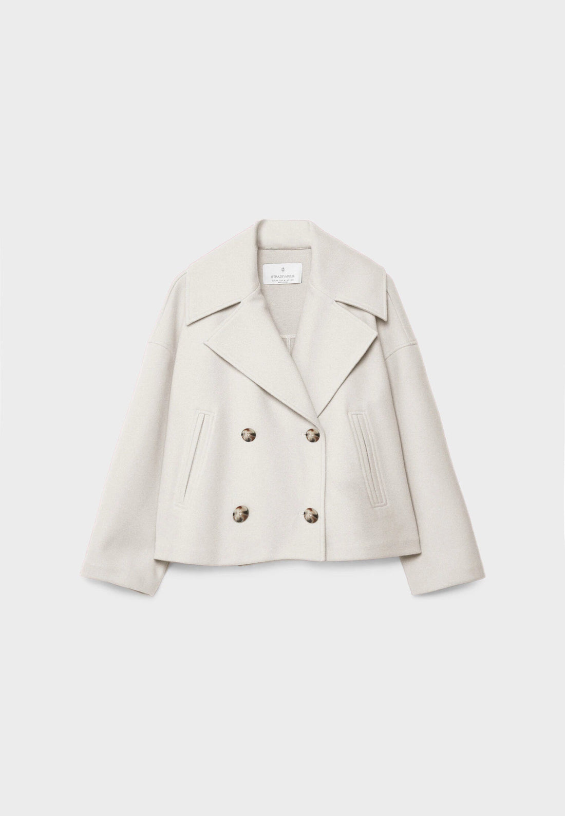 Short Double-Breasted Jacket with Oversized Lapels and Pockets