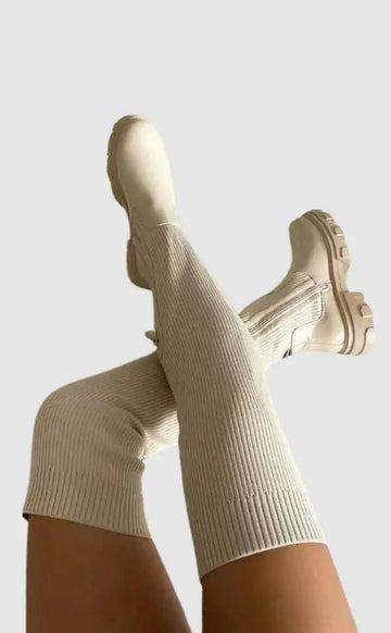 Women's Knee-High Boots with Elastic Knitted Shaft