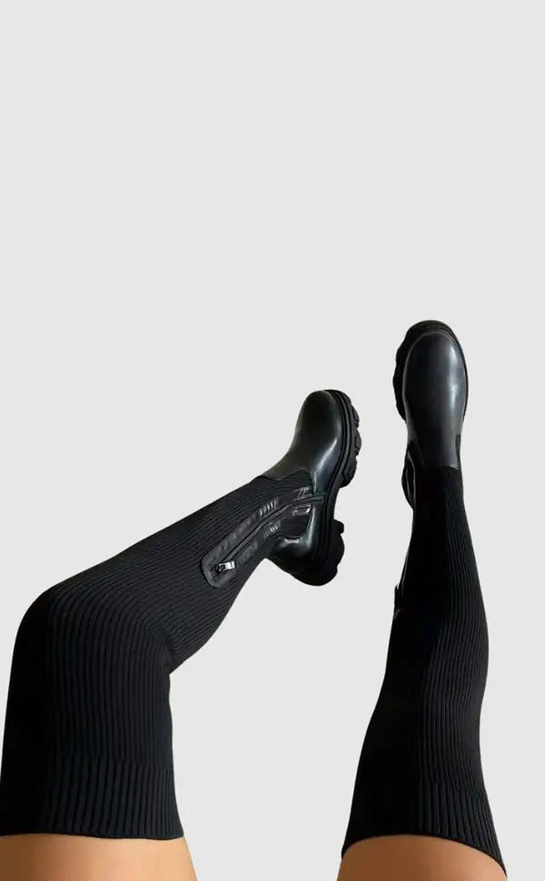 Women's Knee-High Boots with Elastic Knitted Shaft