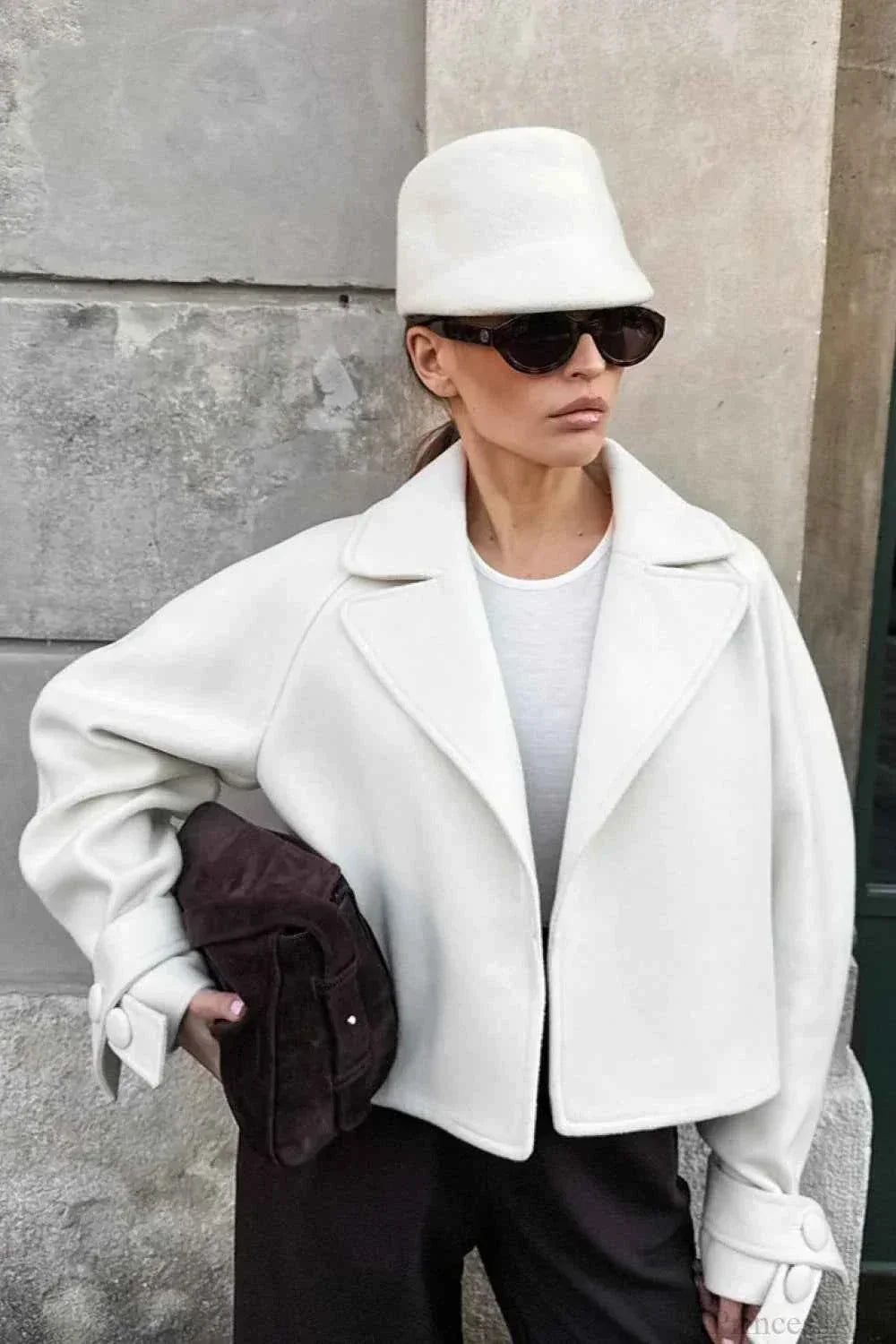 Short Jacket with Lapel Collar and Raglan Sleeves