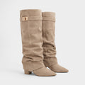 Suede Knee-High Boots — Beige