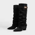 Suede Knee-High Boots — Black