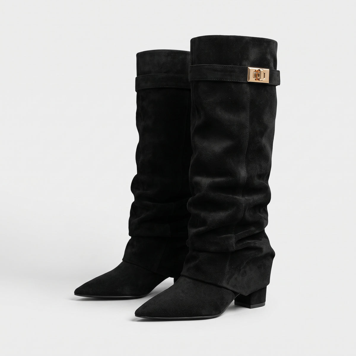Suede Knee-High Boots — Black