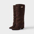 Suede Knee-High Boots — Brown