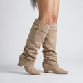 Suede Knee-High Boots — Beige