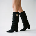 Suede Knee-High Boots — Black