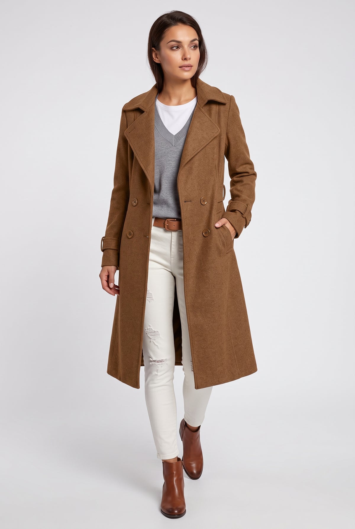 Black Long Trench Coat — Brown