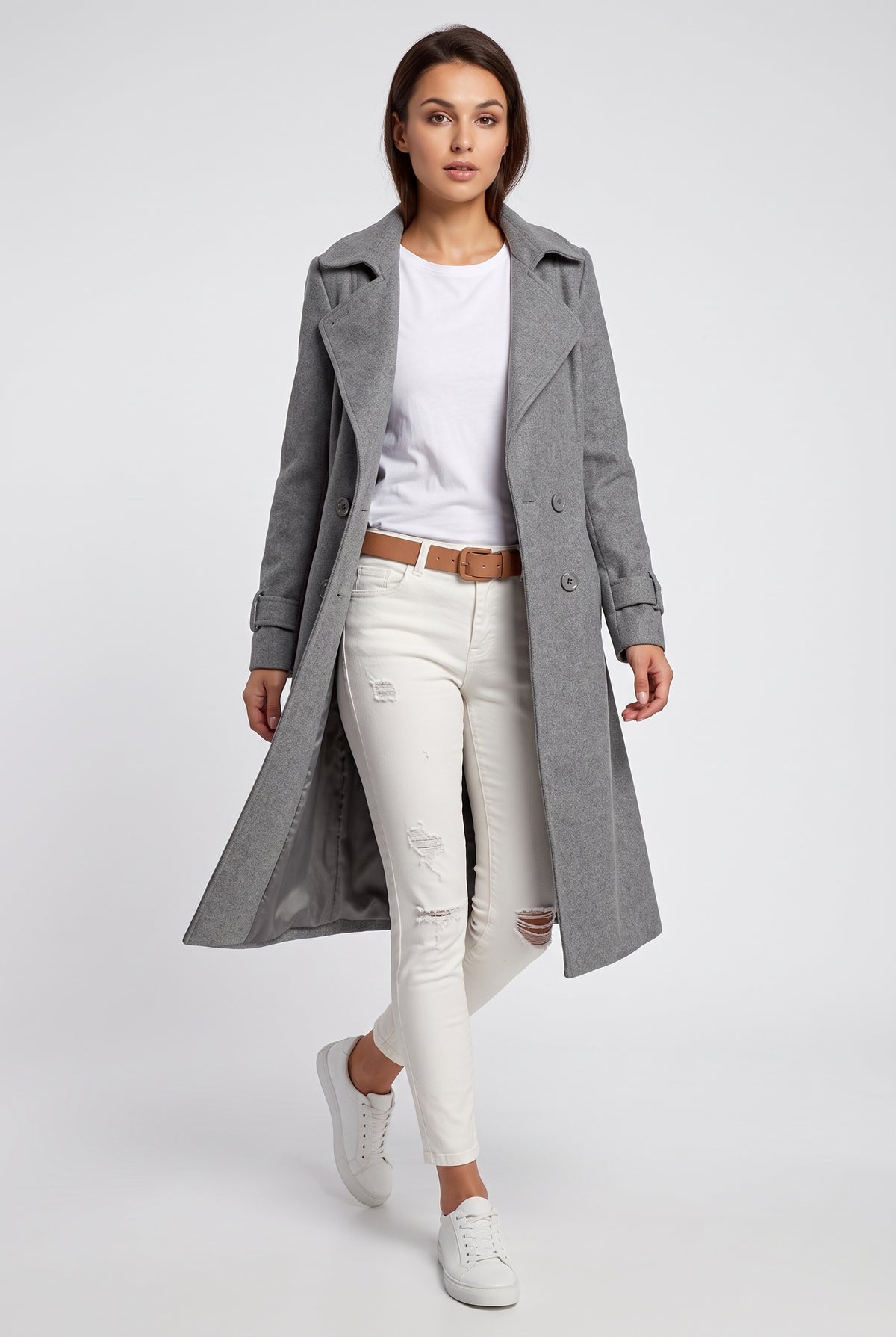Black Long Trench Coat — Grey