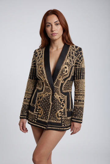 Women's Pearl & Bead Blazer — Gold