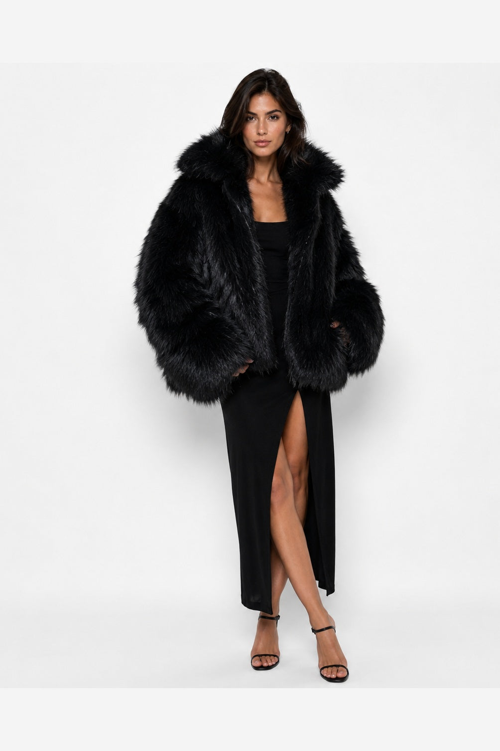 Wide-Collar Fur Coat