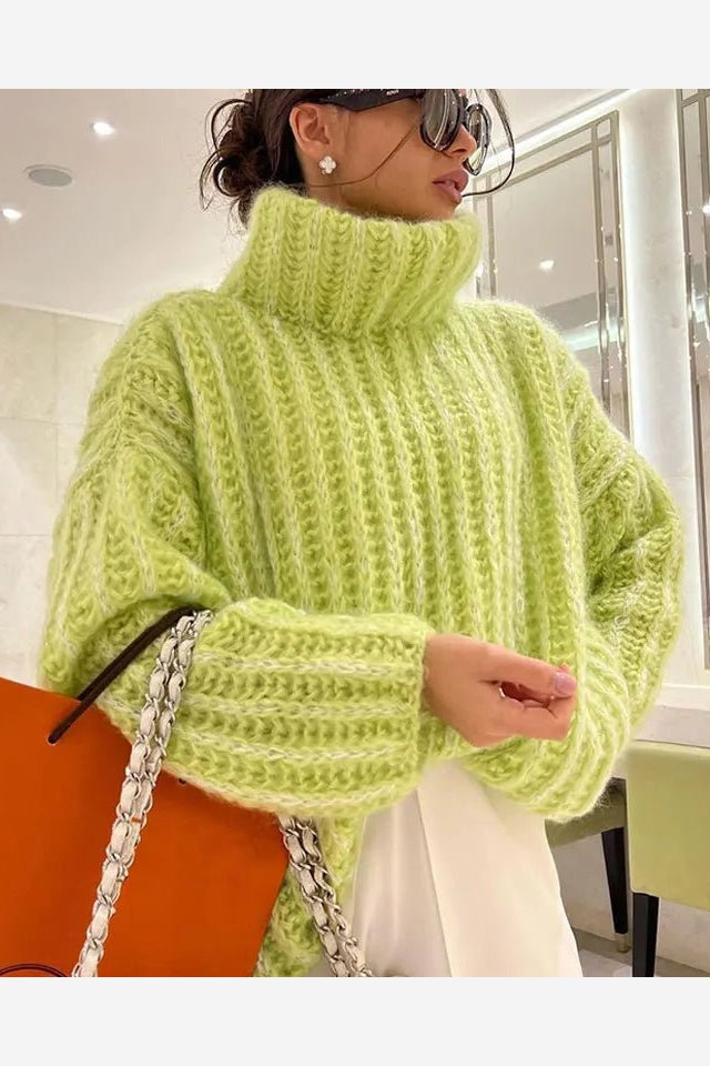 Oversized Turtleneck Knit Sweater Top Women's
