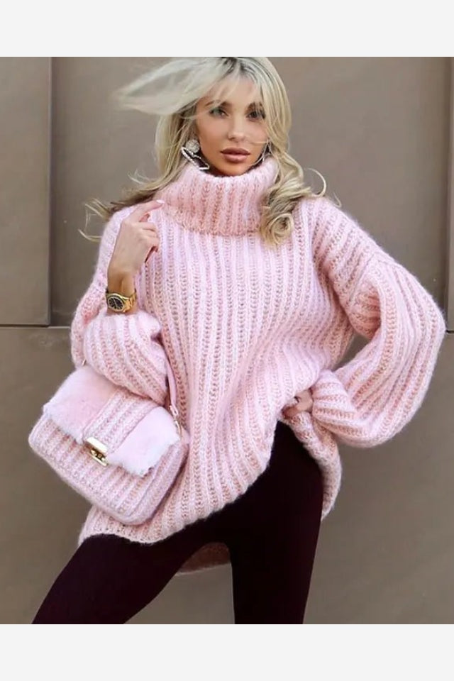 Oversized Turtleneck Knit Sweater Top Women's