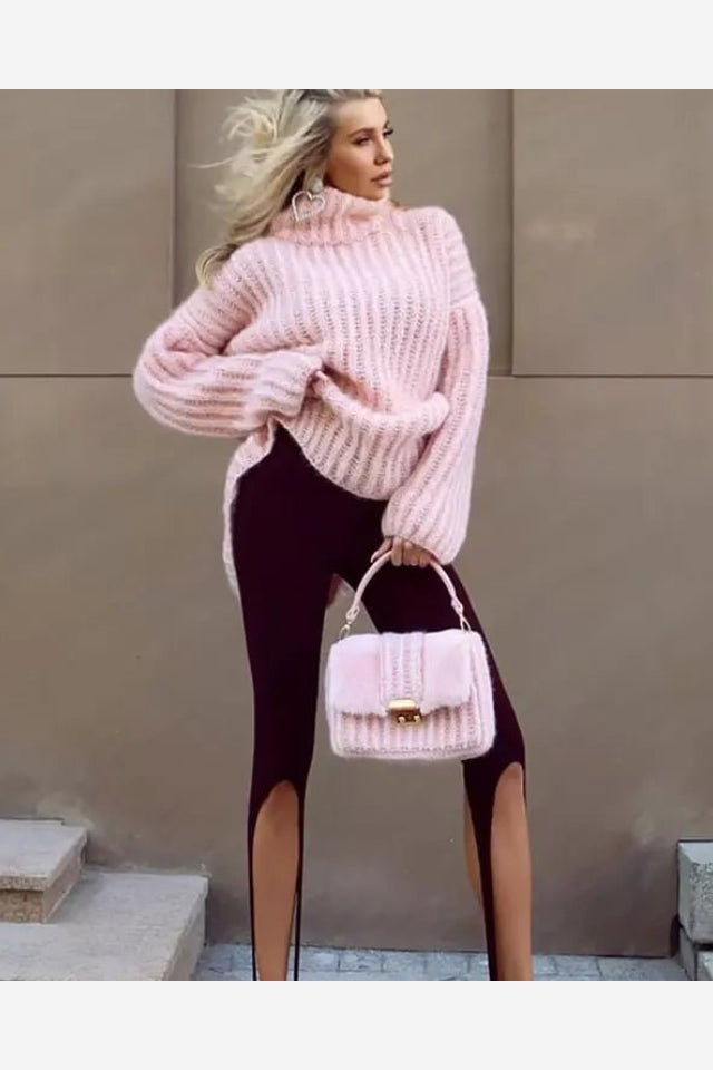Oversized Turtleneck Knit Sweater Top Women's