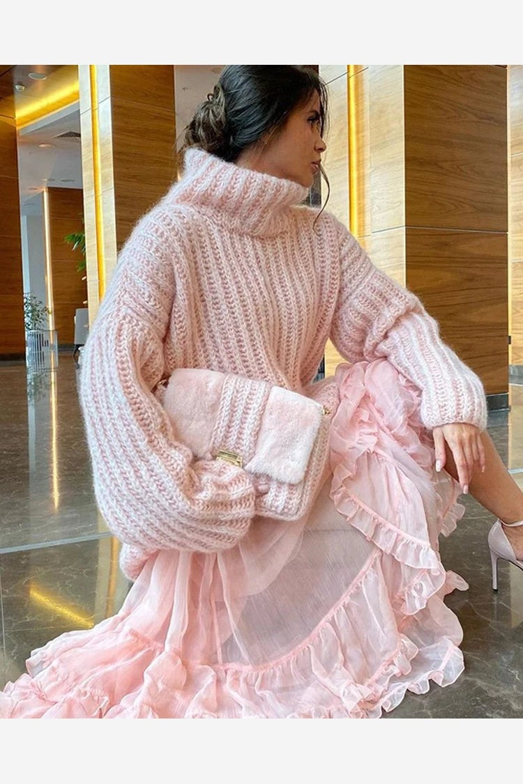 Oversized Turtleneck Knit Sweater Top Women's