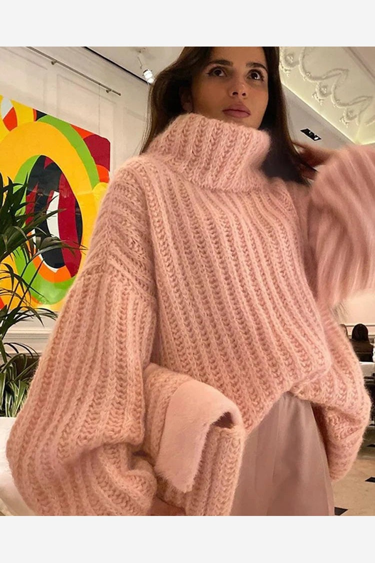 Oversized Turtleneck Knit Sweater Top Women's