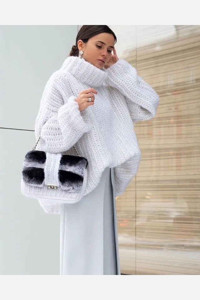 Oversized Turtleneck Knit Sweater Top Women's