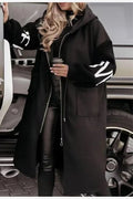 Women's Cappotto knit letter Cappuccio zip maniche maglia lettering