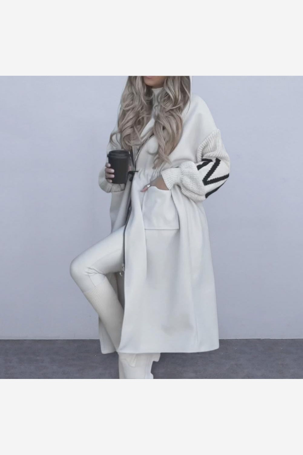 Women's Cappotto knit letter Cappuccio zip maniche maglia lettering