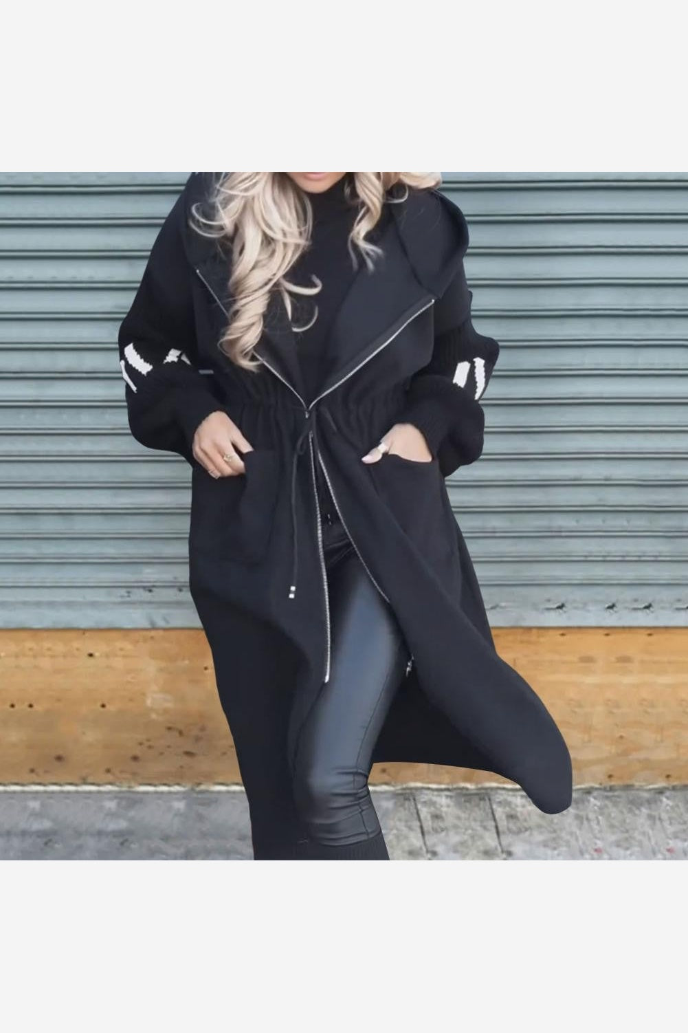 Women's Cappotto knit letter Cappuccio zip maniche maglia lettering