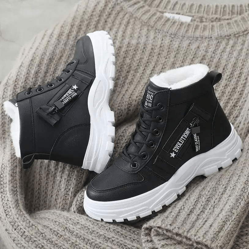 Women's Warm Winter Boots - Lace-Up Closure and Sturdy Non-Slip Sole