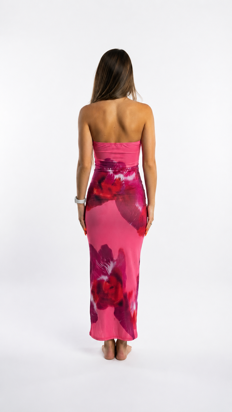 Rosalie Pink Floral Strapless Maxi Dress