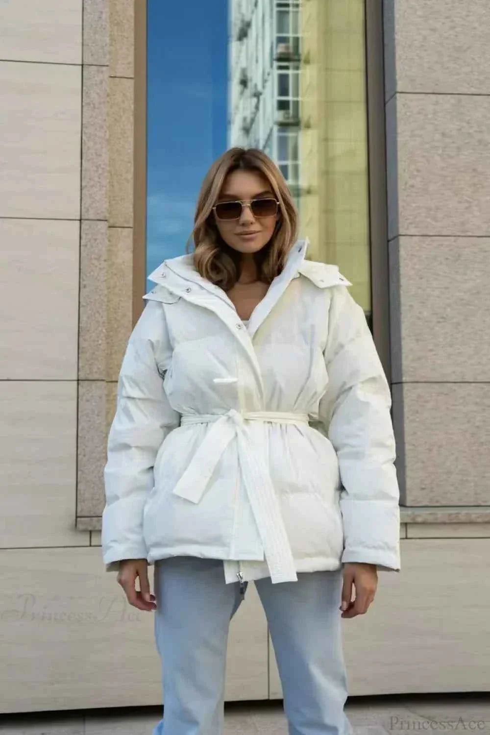 Quilted Hooded Coat with Zip Closure and Drawstring Waist