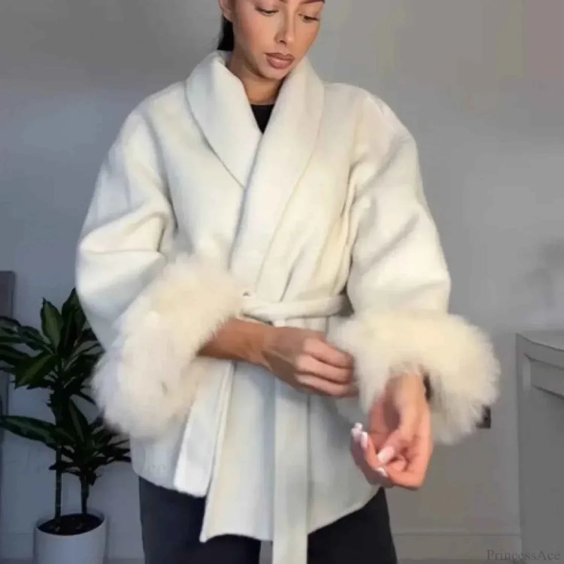 Double-Breasted Brushed Coat with Wide Lapel Collar