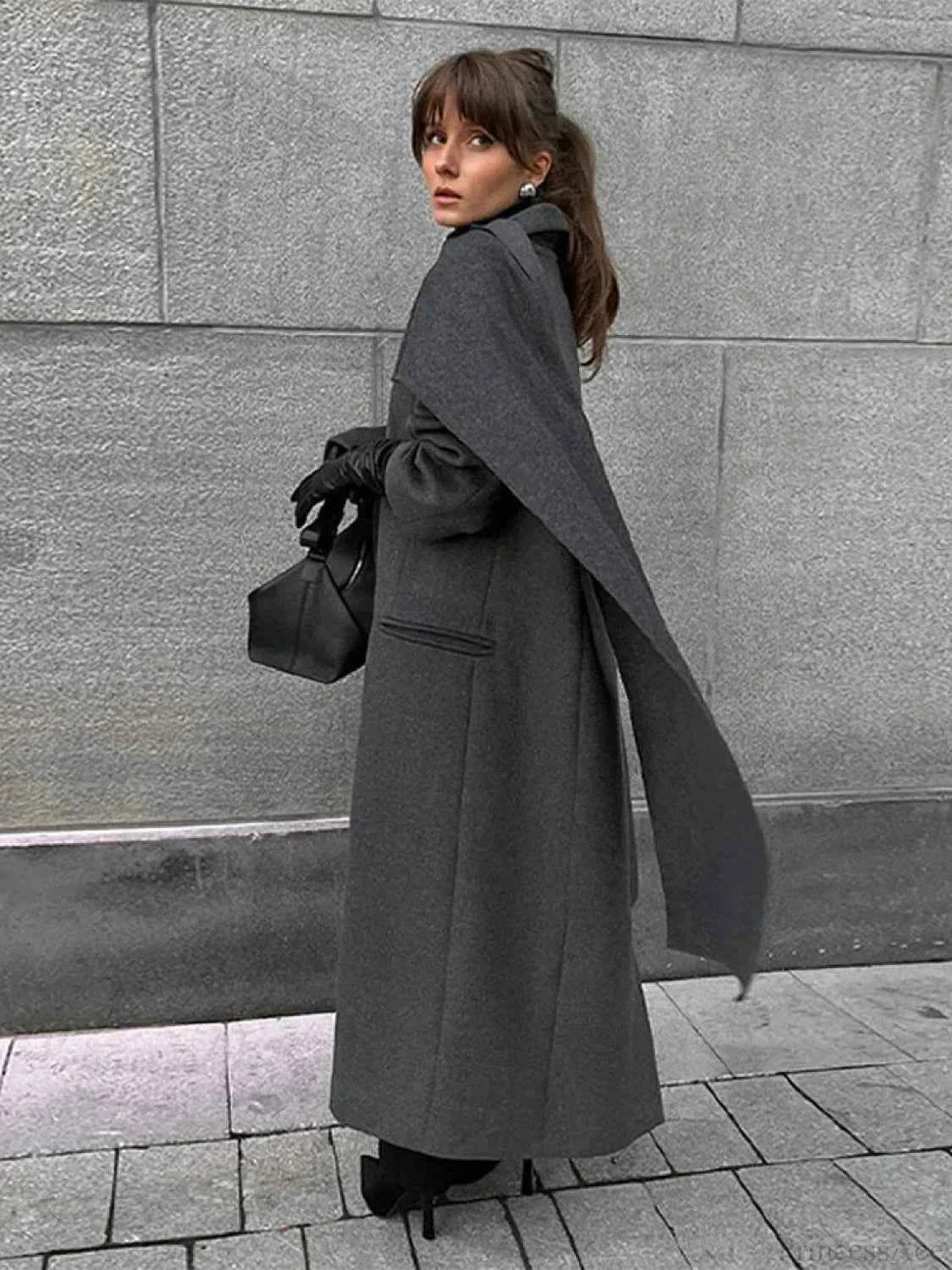 Long Double-Breasted Coat with Classic Lapel Collar