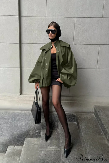 Vintage Green Unique Loose Slimming Coat