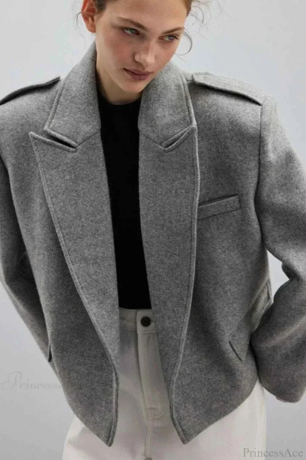 Structured Coat with Lapel Collar and Accentuated Shoulders